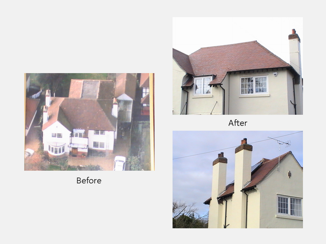 before and after photos of work by Les Allen Roofing